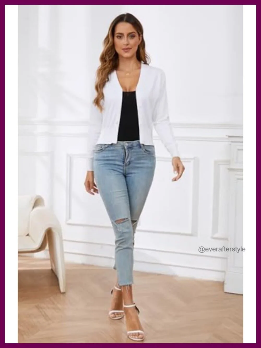 Women's Cropped V-Neck Button Down Long Sleeve Lightweight Cardigan